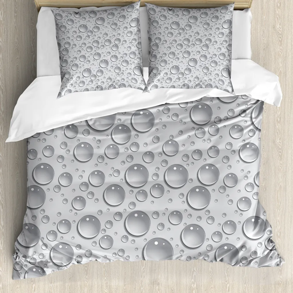 ABAKUHAUS Copripiumino Grigio Gocce 200x200cm - Set Letto Antiacaro