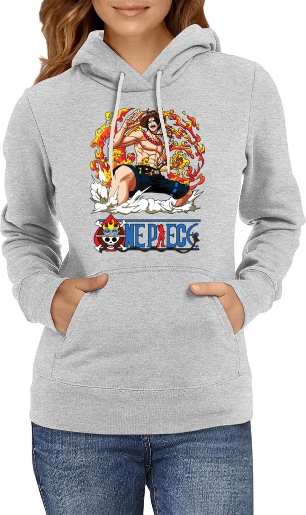 Damen Kapuzenpullover Japan Animation Manga Anime Comics One Manga Piece Anime 09 Portgas Ace, Lady XS / Grau