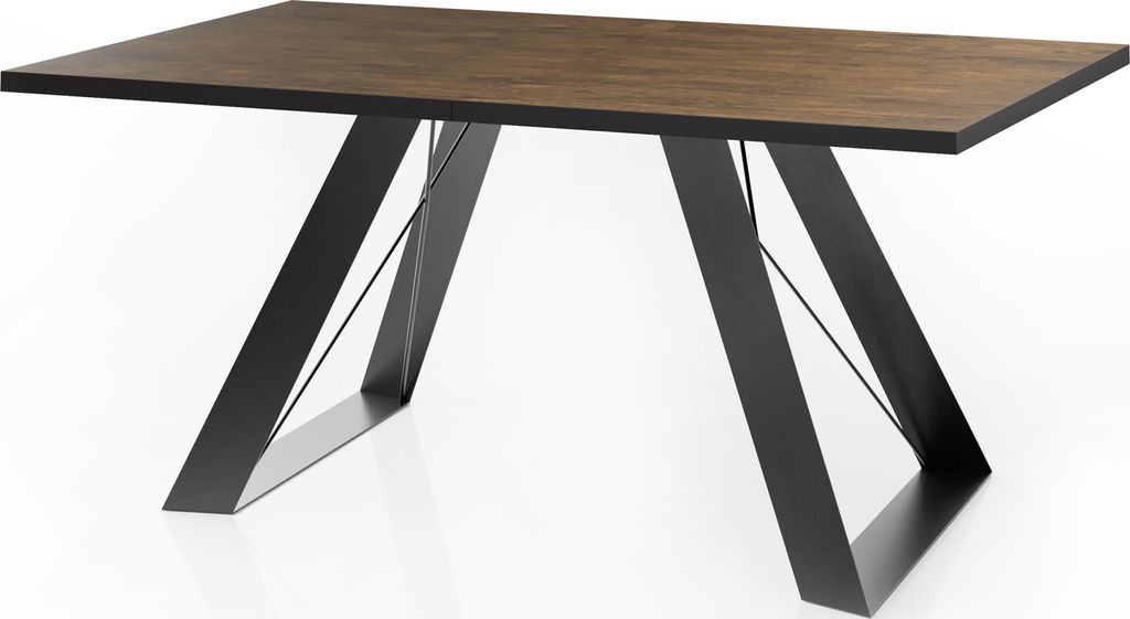 Esstisch Colter Schwarz im Modern Still, Rechteckig Tisch - Ausziehbar von 160 cm bis 260 cm, Pulverbeschichtete Weiße Metallbeine - 160 x 80 cm -...