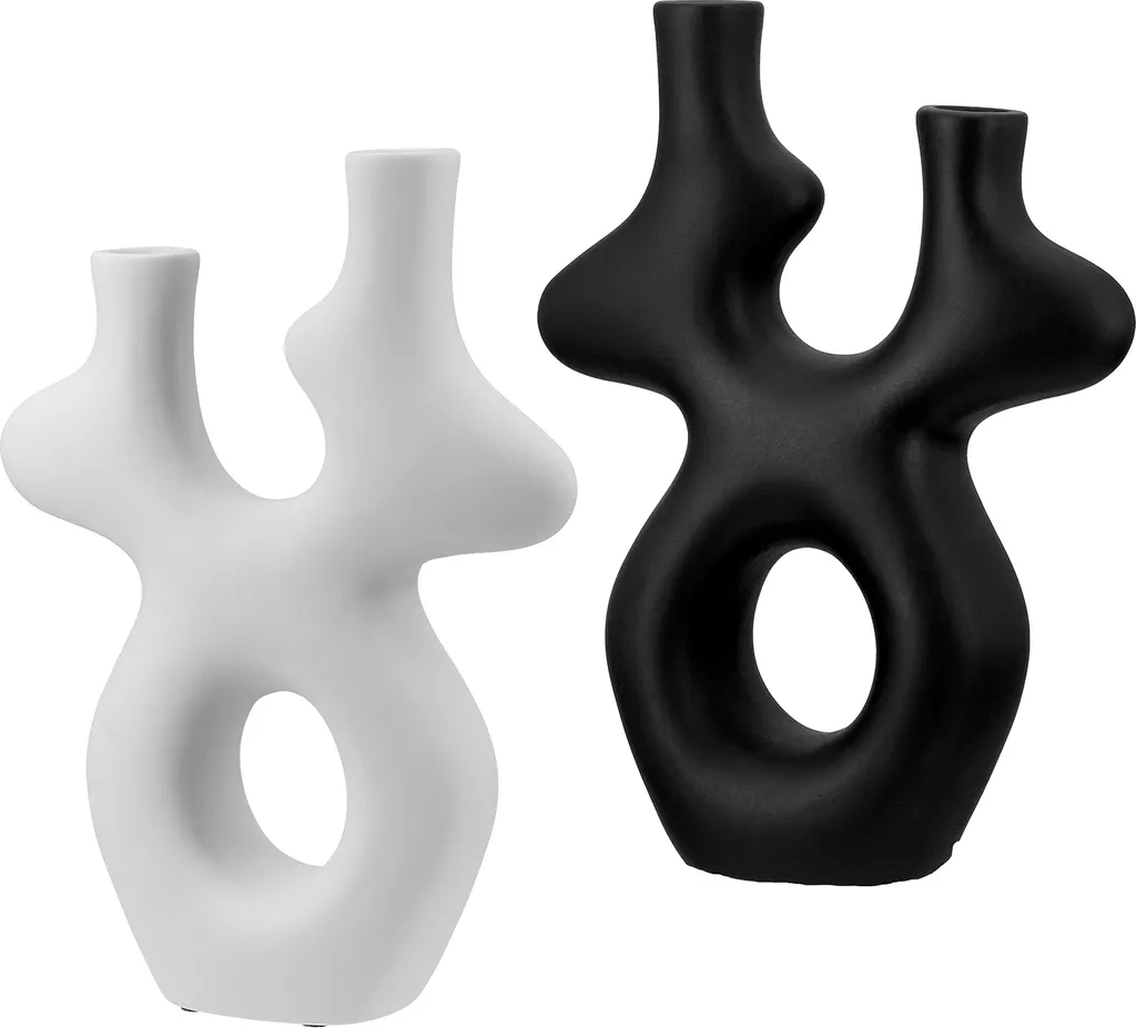 Vase centre de table moderne noir et blanc - Lot de 2 céramiques 40 cm Gilde