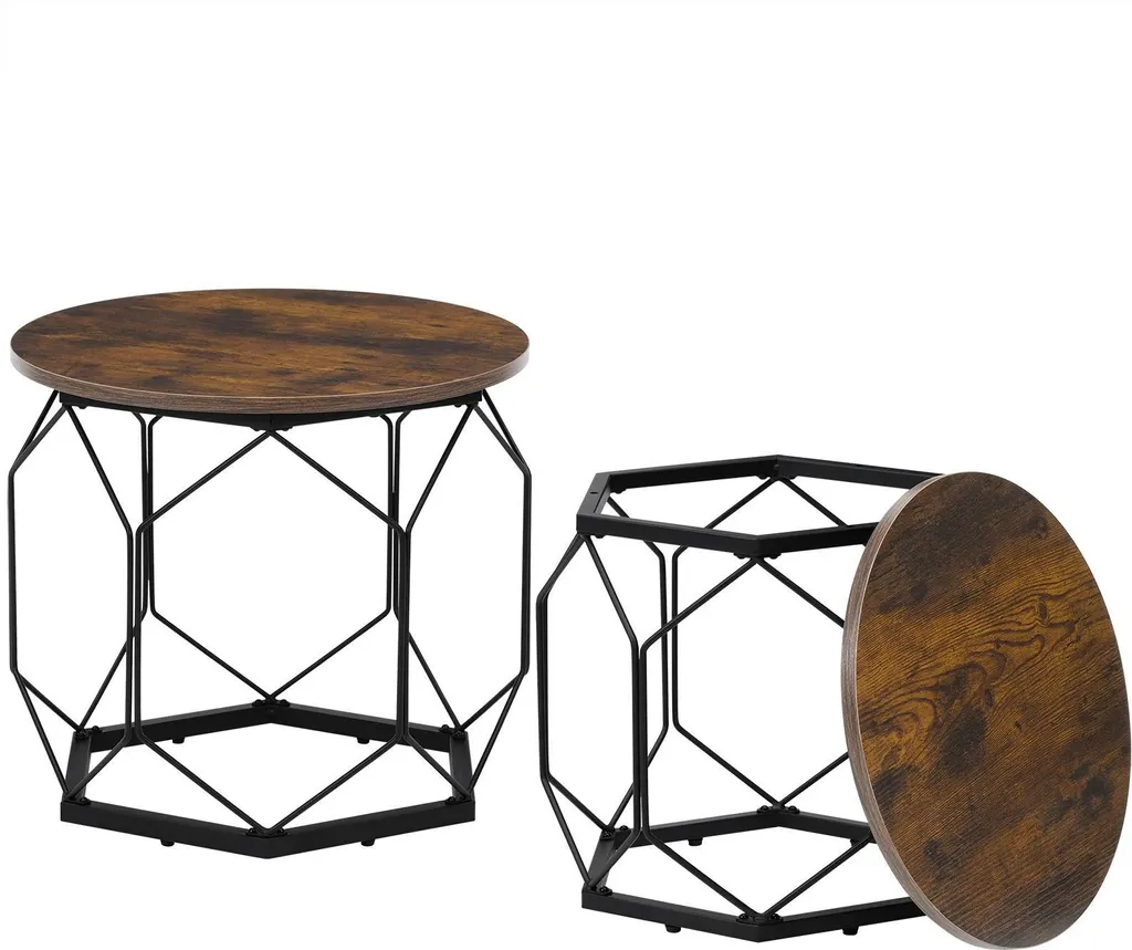 Table de salon ronde grise et table d'appoint lot de 2 design