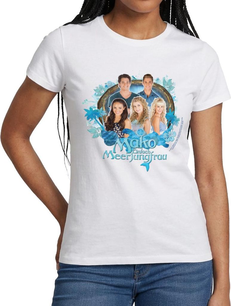 Spreadshirt Mako Einfach Meerjungfrau Gruppe Frauen T-Shirt, M, Weiß