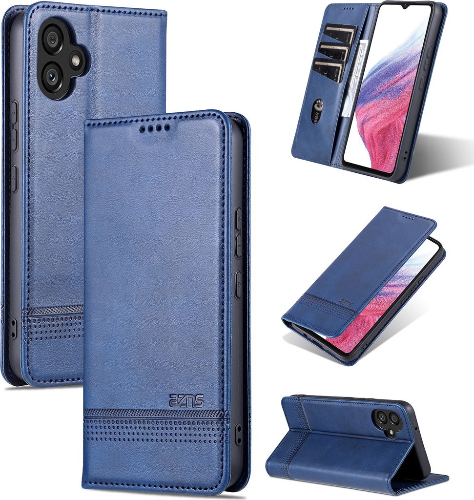 Leder Hülle für Samsung Galaxy A05, Klapphüllen Brieftasche Magnetverschluss Ständer Schutzhülle Blau