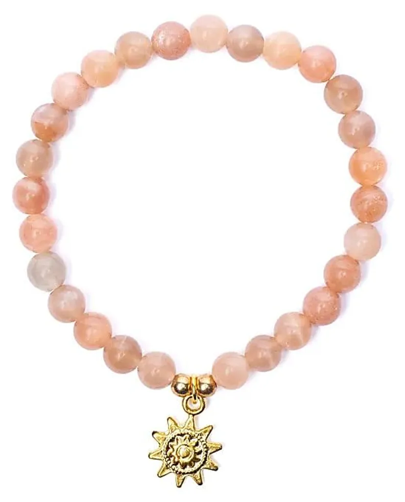 Duo de Bracelets en Pierre de Soleil et Breloque Dorée - Perles de 6mm