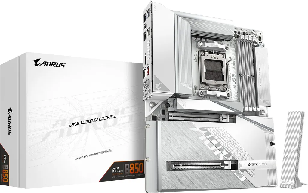 Carte Mère Gigabyte B850 AORUS STEALTH ICE AM5 DDR5 ATX Blanche