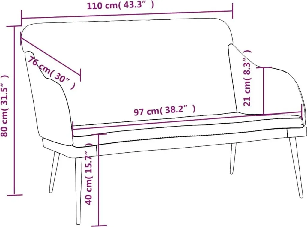 Banquette 2 places en velours jaune - Mobilier design chic 110 cm - 8