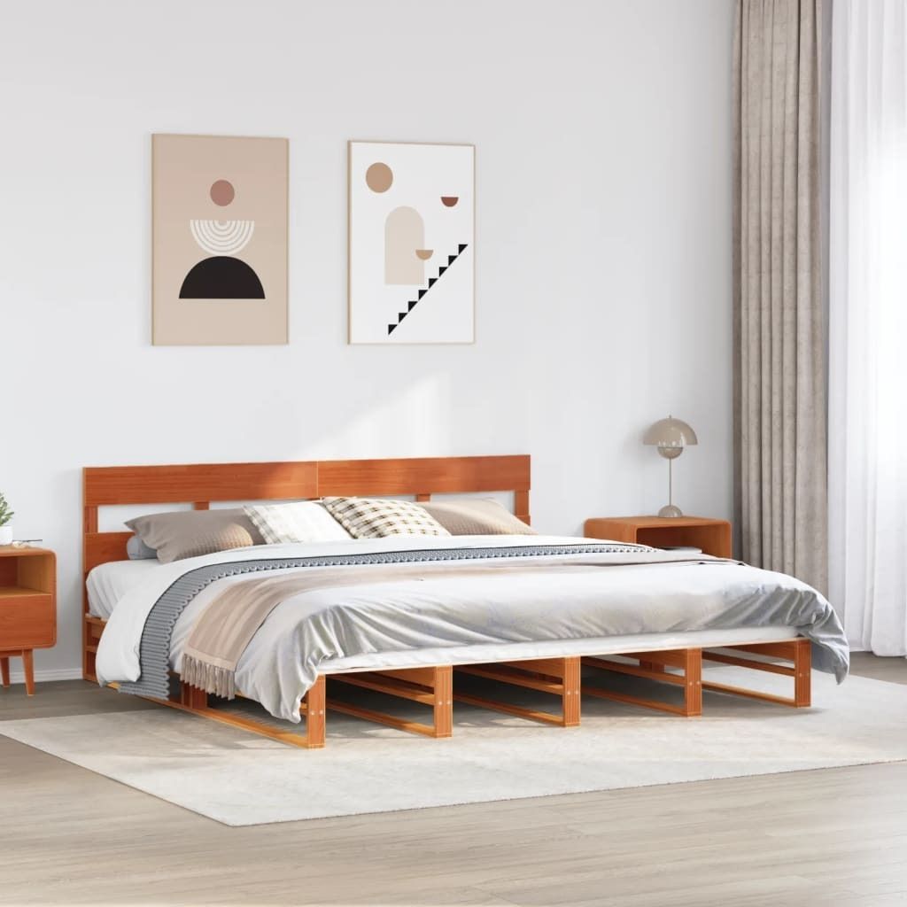 (NEU 2026) Massivholzbett/Bettrahmen, ohne Matratze, Wachsbraun 180x200 Kiefernholz - Klassische Betten - 38.4 kg