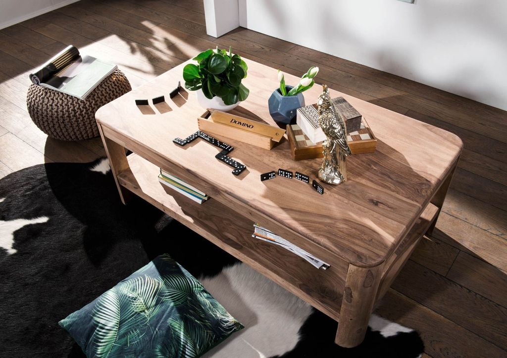 MASSIVMOEBEL24 Couchtisch Sheesham 120x70x45 smoked cherry gebeizt TORONTO #105