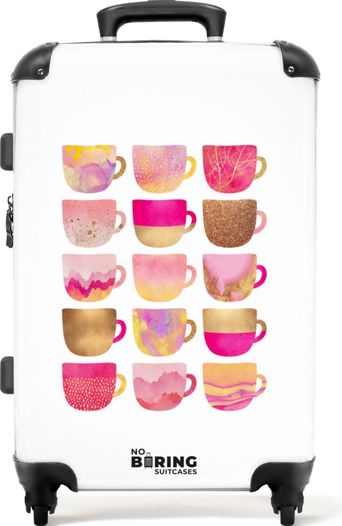 NoBoringSuitcases.com Großer Koffer - Abstrakt - Muster - Rosa - Becher - Marmoroptik - Kombinationsschloss TSA - Hartschalen Trolley 4 Rollen -...