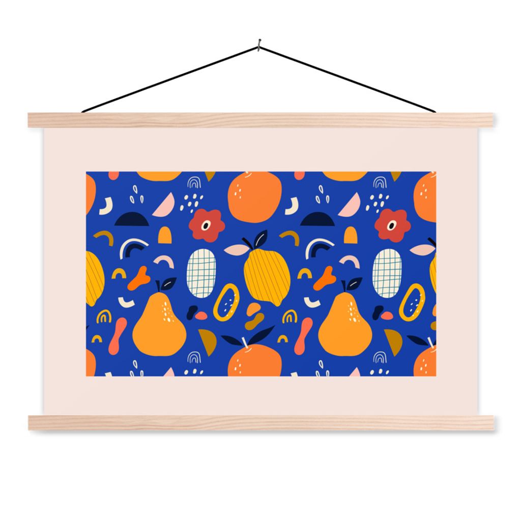 MuchoWow Textilposter Lebensmittel - Birnen - Zitrone - Obst - Pastell 120x80 cm mit holzfarbenen Rahmen - Aufhängeset