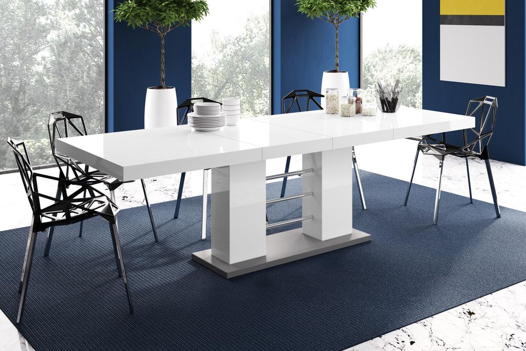 Design Esstisch Tisch HE-111 Weiß - Grau Hochglanz ausziehbar 160 bis 260 cm