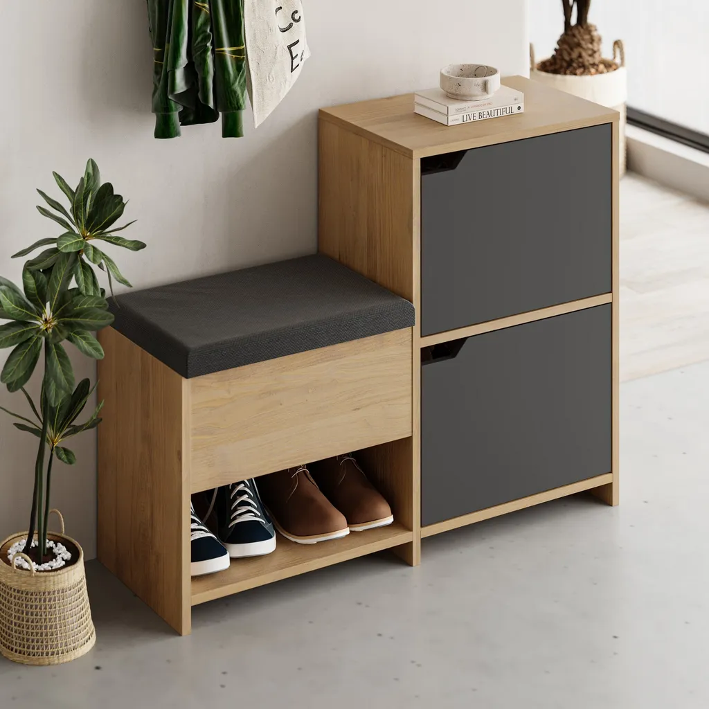 Meuble à chaussures avec assise Haven Skye Decor Anthracite 101cm - 2