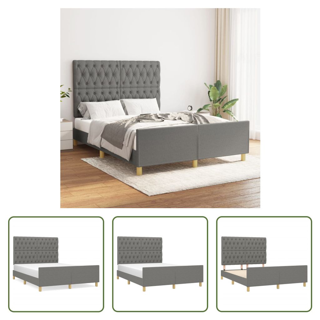 The Living Store Bettgestell mit Kopfteil Dunkelgrau 140x200 cm Stoff