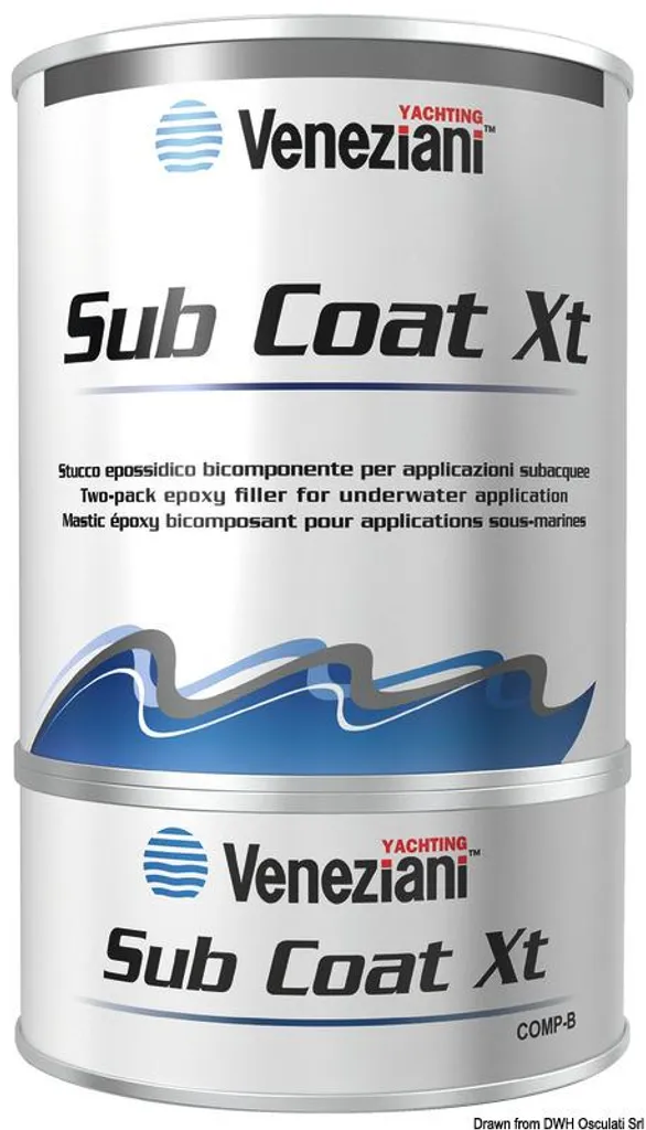 Enduit époxy bi-composant VENEZIANI bleu clair pour coque de bateau 1L