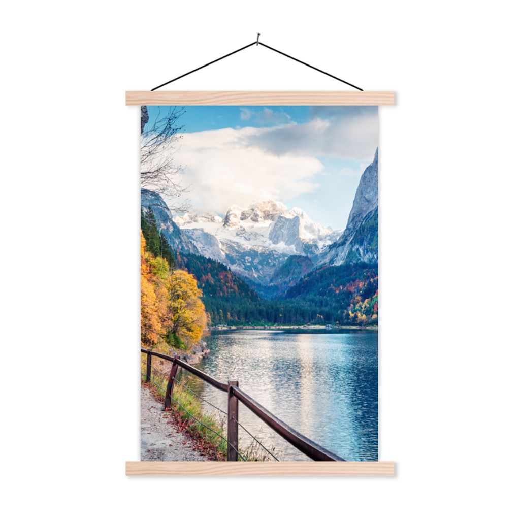 MuchoWow Textilposter Berge - See - Weg - Natur - Wasser 60x90 cm mit holzfarbenen Rahmen - Textil