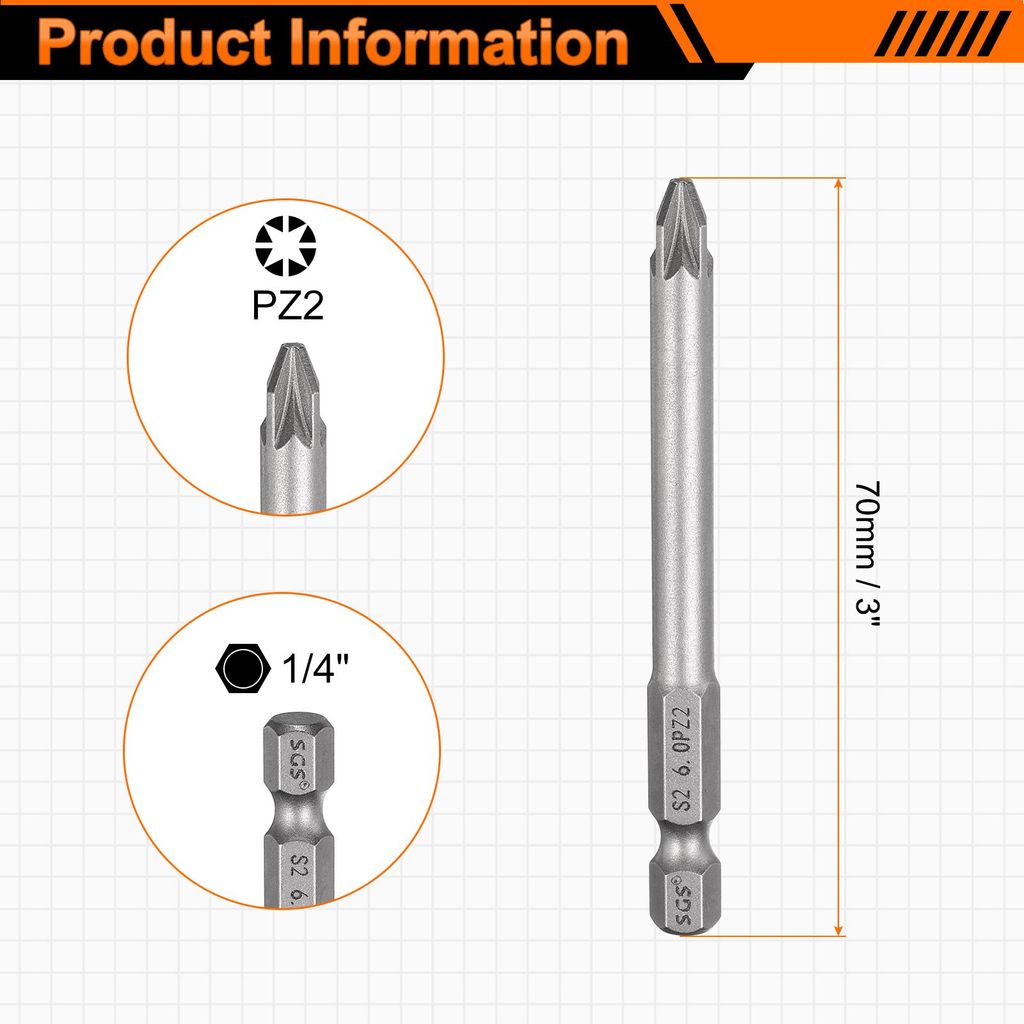 PZ2 Schraubendreher-Bit 1/4" Sechskantschaft 75mm/3" L?nge Magnetische Phillips Schlitz Sechskant-Bits S2 Stahl Schraubendreher-Bit Elektrische Sec...