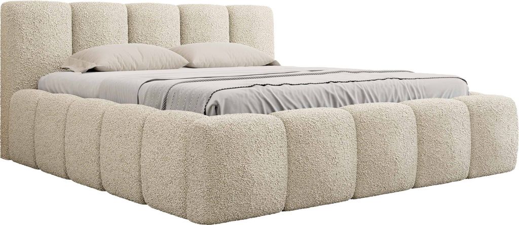 MIRJAN24 Polsterbett Kevson Boucle, Doppelbett mit Bettkasten, Schlafzimmer, Ehebett (Farbe: Abriamo 03, Größe: 160x200 cm)