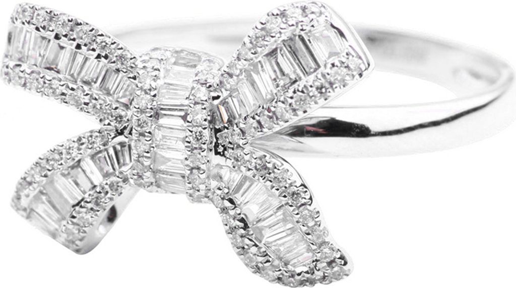 Hochzeit Party Luxus voller Strass Schleife Frauen Fingerring Brautschmuck Geschenk-Silber,US 7