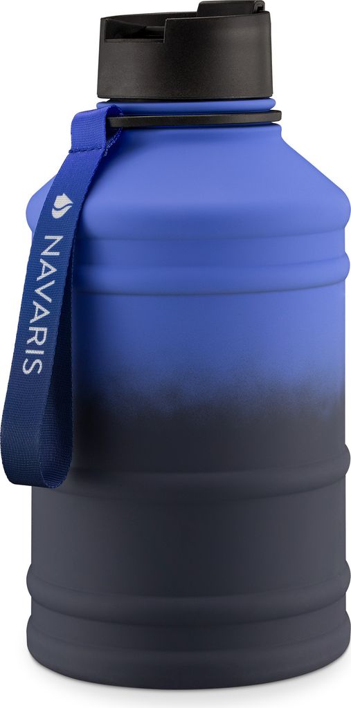 Navaris 2,2 Liter Fitness Trinkflasche - XXL Flasche Gym - Sport Wasserflasche Water Jug - stabile Sportflasche aus Edelstahl - BPA frei - einwandig