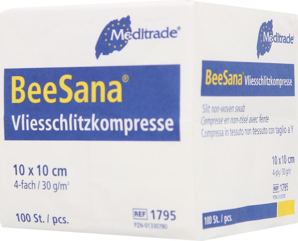 BeeSana Vlies-Schlitzkompressen, unsteril, 4-fach, 100 Produktbild 