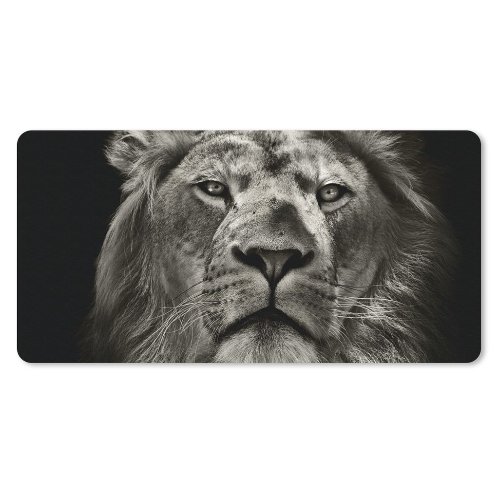 MuchoWow Schreibtischunterlage Löwe - Tiere - Porträt - Wildtiere - Schwarz und weiß 80x40 cm - XXL Mauspad - Gaming Mauspad