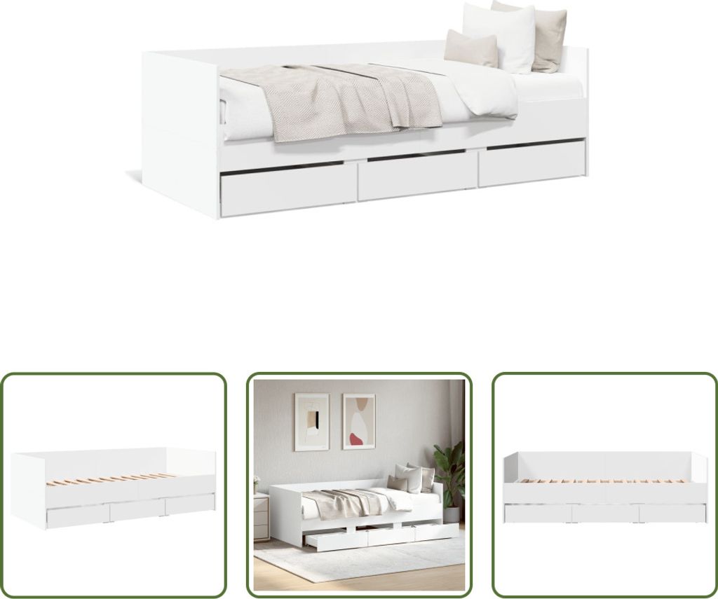 The Living Store Tagesbett mit Schubladen Weiß 90x200 cm Holzwerkstoff