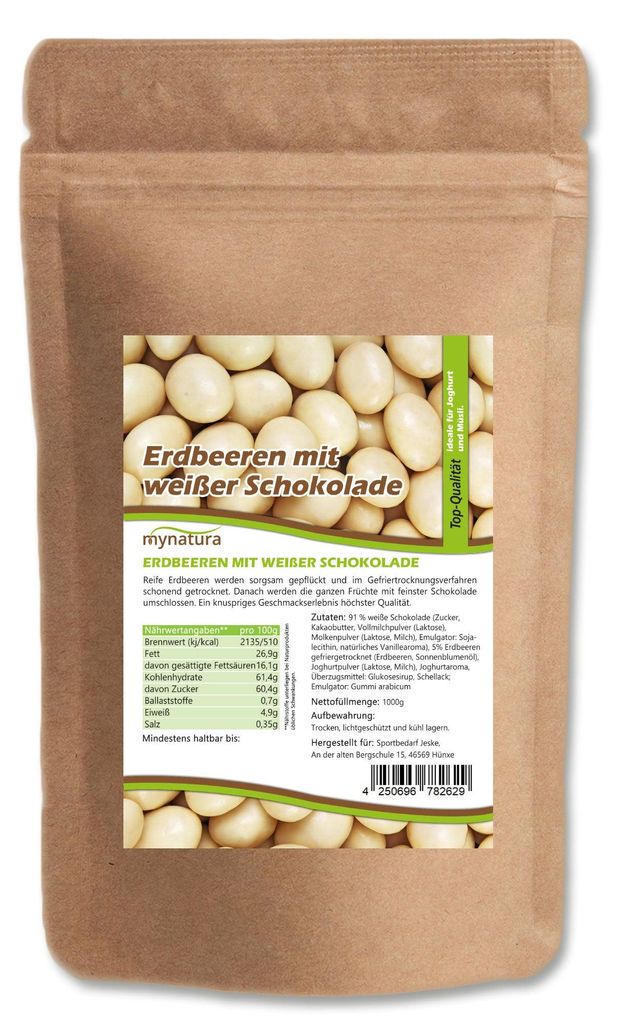 Mynatura gefriergetrocknete Erdbeeren in weißer Schokolade Produktbild 