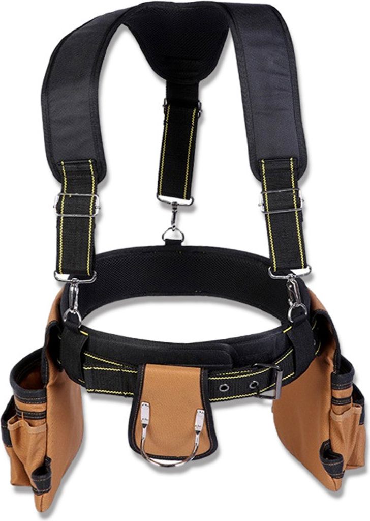 1200D Oxford-Stoff Werkzeuggürtel mit abnehmbarer verstellbar Hosenträger und Hüftgurt, Werkzeugtasche - Schultergurt-Set + Hüftgurt + drei Ta...