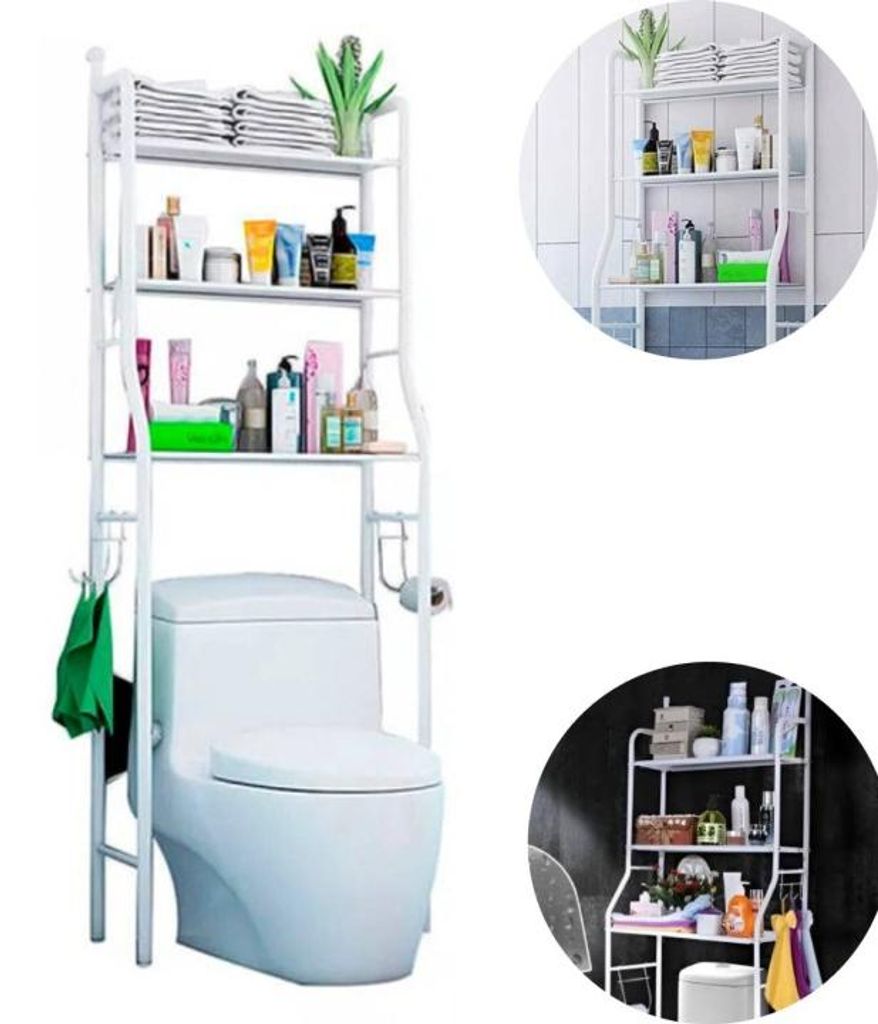 Badregal über Toilette 3-stöckig weiß, freistehender Organizer feuchtigkeitsbeständig, für kleine und große Badezimmer