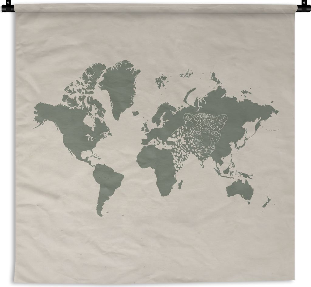 MuchoWow Wandteppich Wandbehang Weltkarte - Panther - Grün 150x150 cm Tapisserie Dekoration Wandtuch - Wohnaccessoires - Modernes