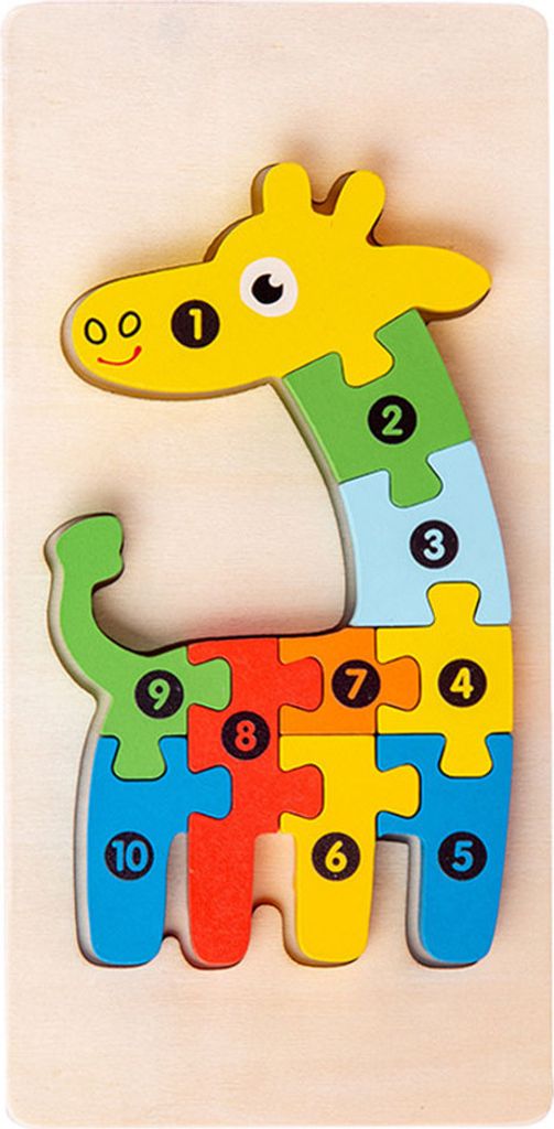 3D Verkehr Tier Dinosaurier Puzzle Blöcke mit numerischen Eingabeaufforderungen, geeignet für Kinder im Alter von 18 Monate und höher,Giraffe