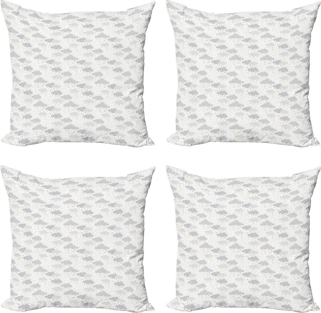 ABAKUHAUS Wolken Kissenbezug Set (4 Stück), Dreamy Himmel mit Punkten Sterne, Moderner Doppelseitiger Digitaldruck, 45 cm x 45 cm, Pale Grey Pale ...