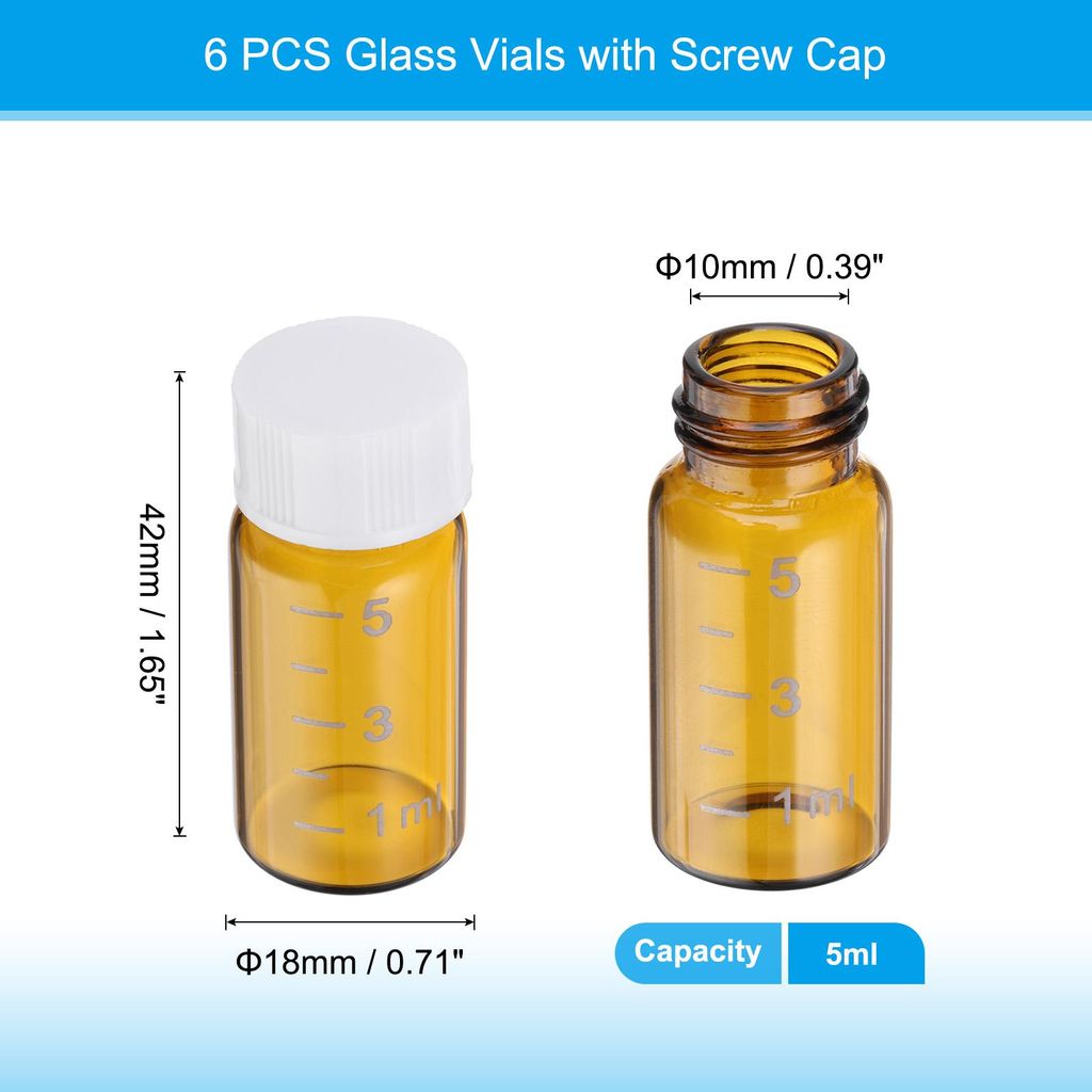 6 Stš¹cke 5ml Kleine Braune Glasfl?schchen mit wei?em Schraubverschluss, Transparent Glasfl?schchen fš¹r die Lagerung