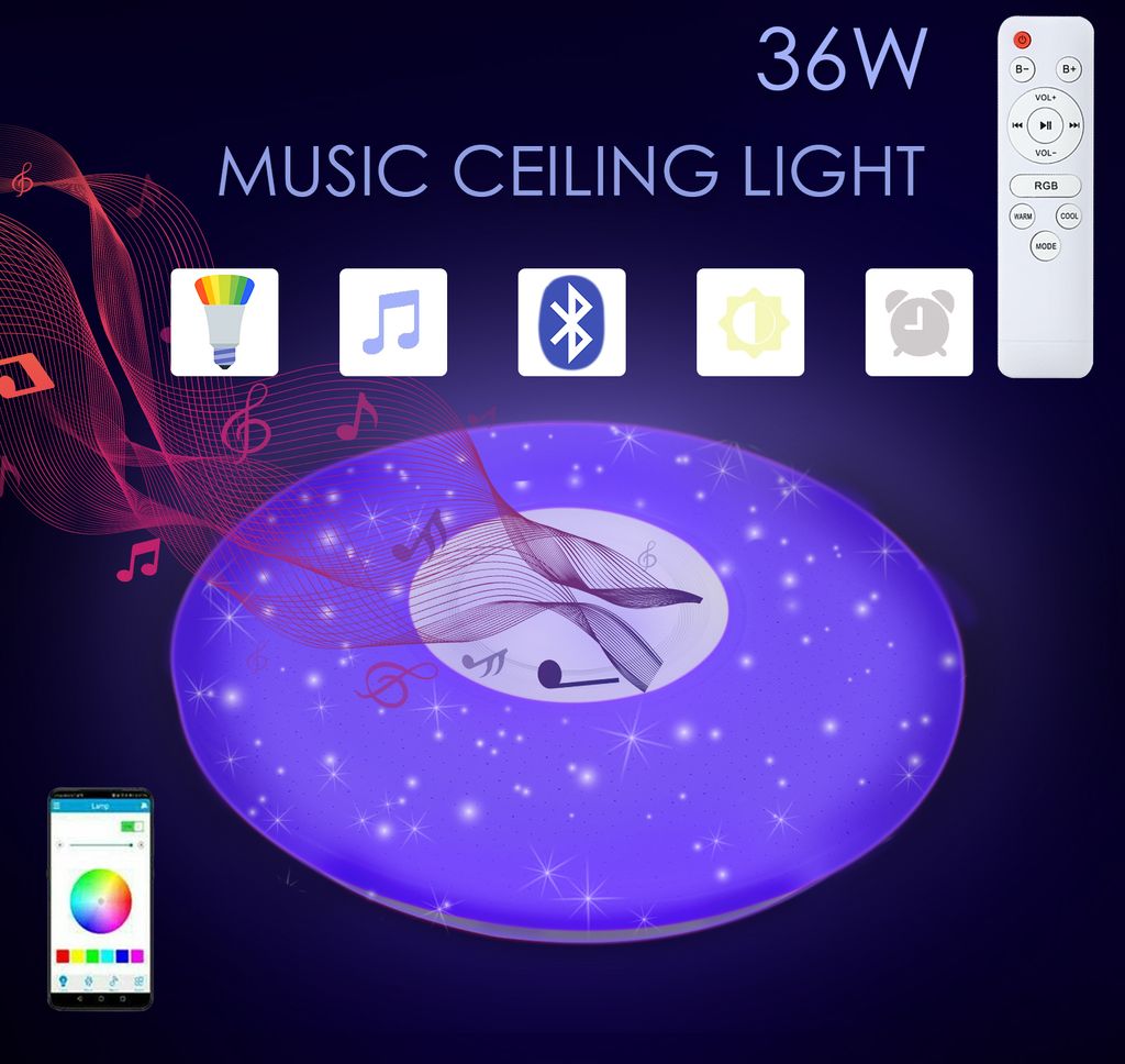 VINGO 36W LED Plafonnier Bluetooth Musique Dimmable Image du produit 