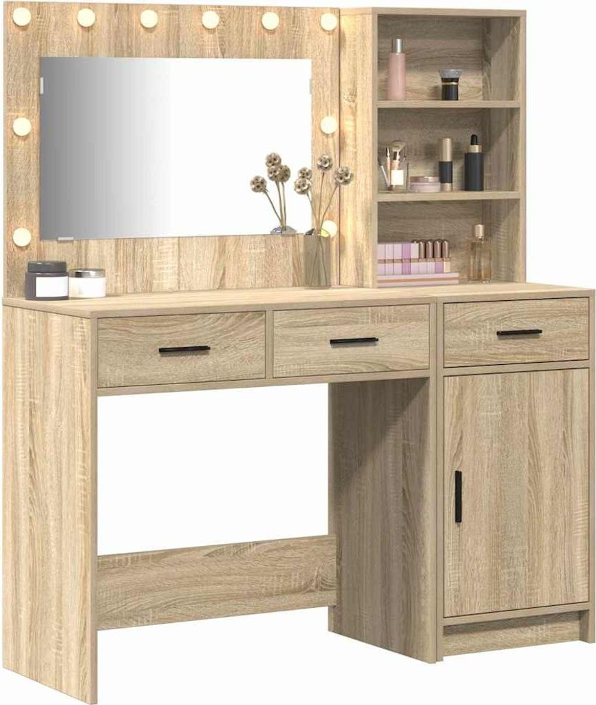 Schminktisch mit Spiegelbeleuchtung 2 pcs Braun Holzwerkstoff