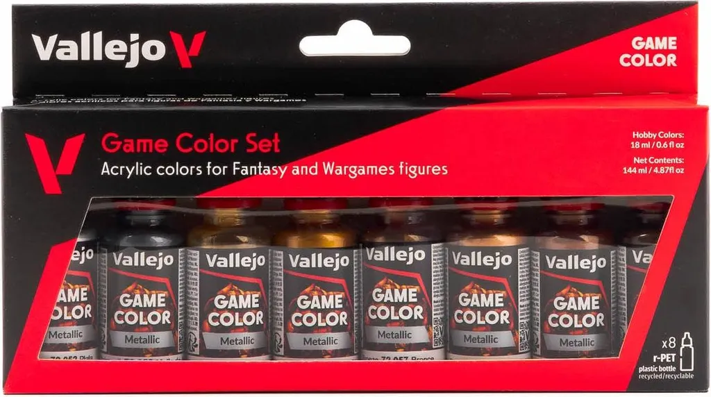 Set Peinture Figurines Wargame : 8 Couleurs Métalliques Vallejo 18ml