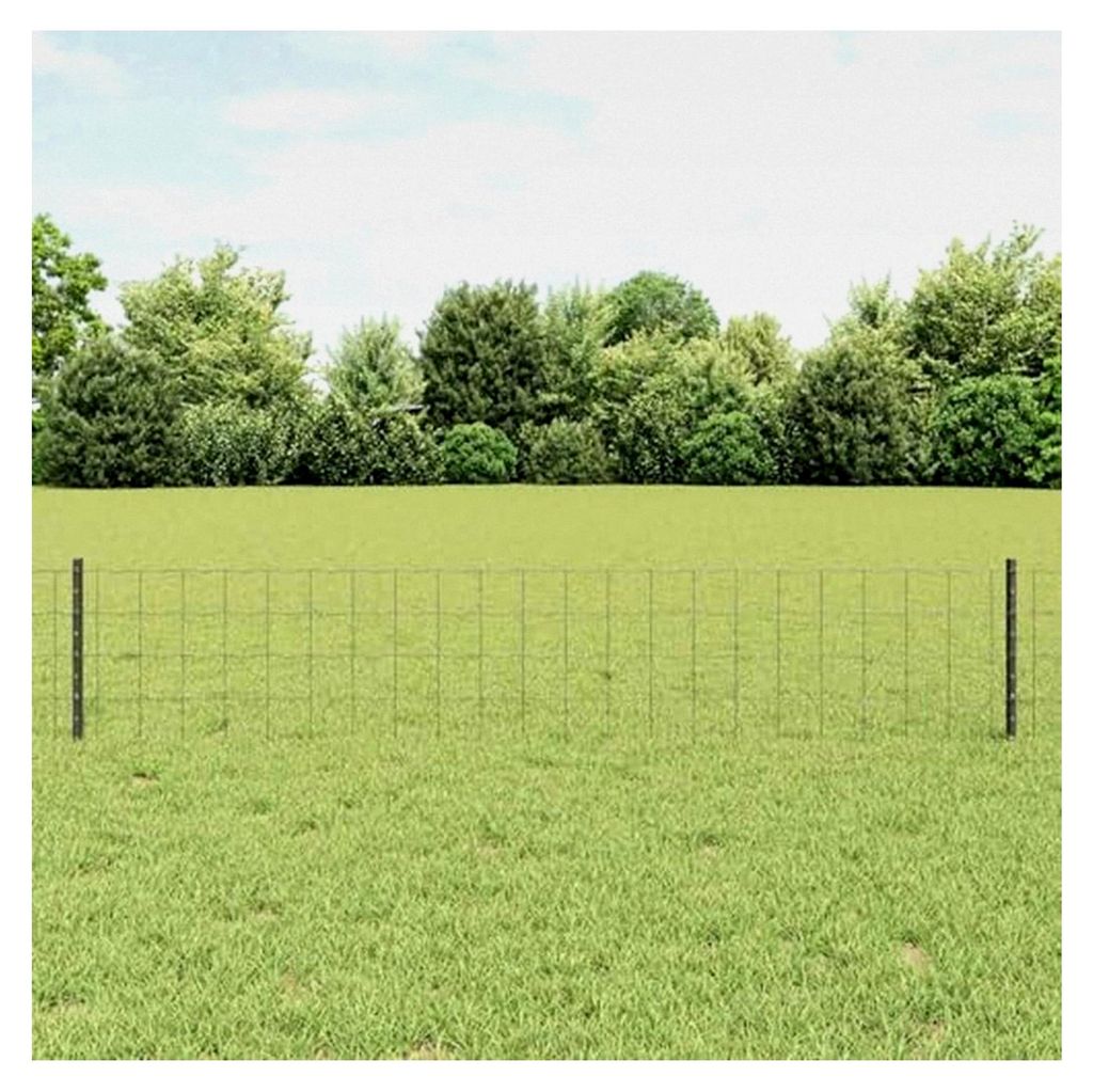 Euro Zaun mit 5 U-Pfosten Grau 0.4x10 m Stahl, Mobiler Gartenzaun für Hof und Hühner- sowie Kaninchengehege