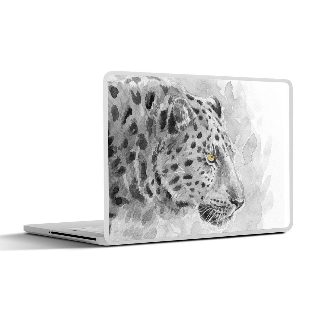 MuchoWow Laptop Aufkleber Sticker Cover Leopard - Schwarz - Weiß - Profil 31x22.5 cm - Laptop-Deko