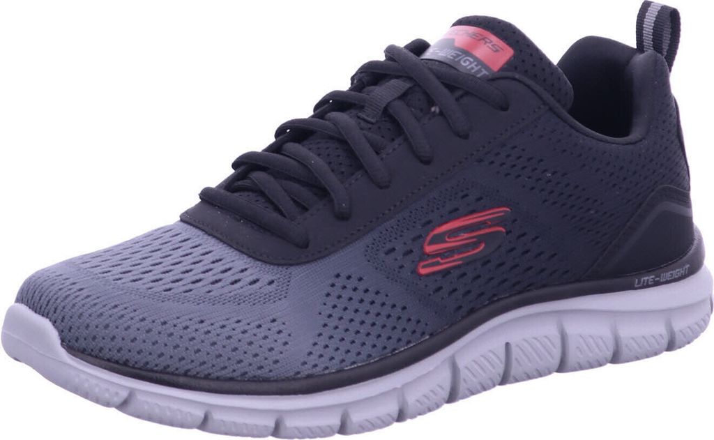 A single black and gray Skechers athletic shoe is shown against a white background.