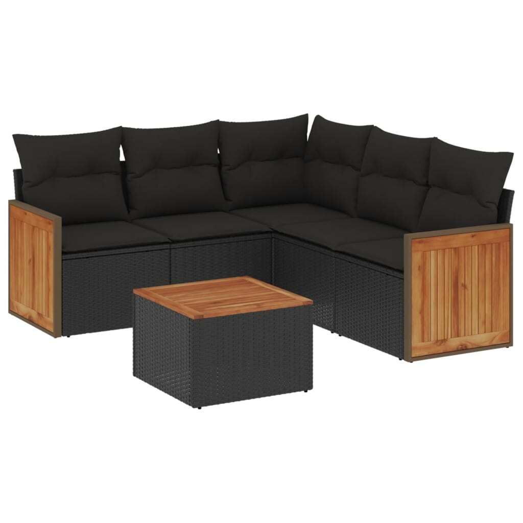 "im Sonderangebot" 6-tlg. Garten-Lounge-Set - elegantes Design - Sitzgruppe/Gartengarnitur - mit Kissen Schwarz Poly Rattan - Terassenmöbel DEMöb...