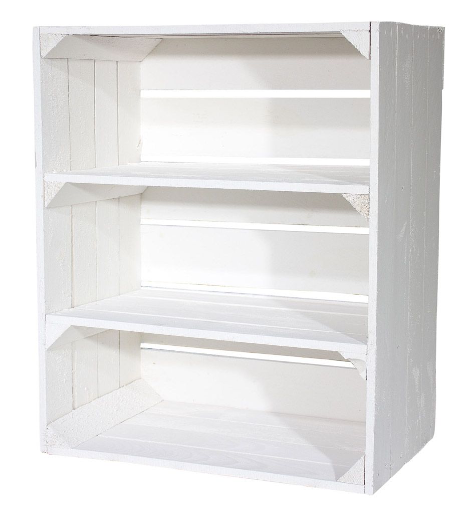 2er Set Regalkiste hoch mit 3 Fächern "Shabby Chic" Serie,Obstkiste,Regal,Holzregal,Holzkiste,weiß