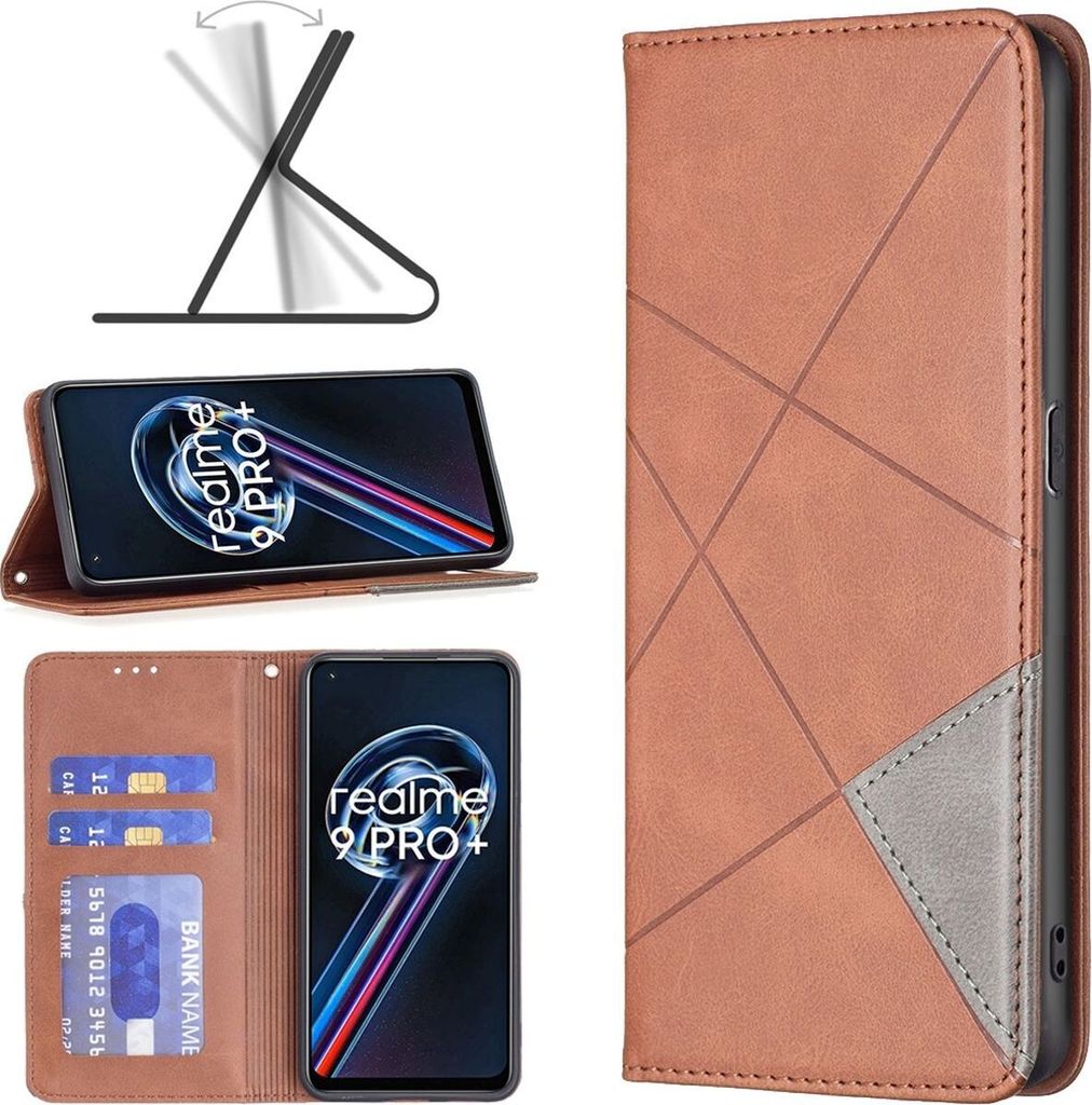 Mobigear Rhombus Slim Realme 9 Pro Plus Hülle Klapphülle - Braun