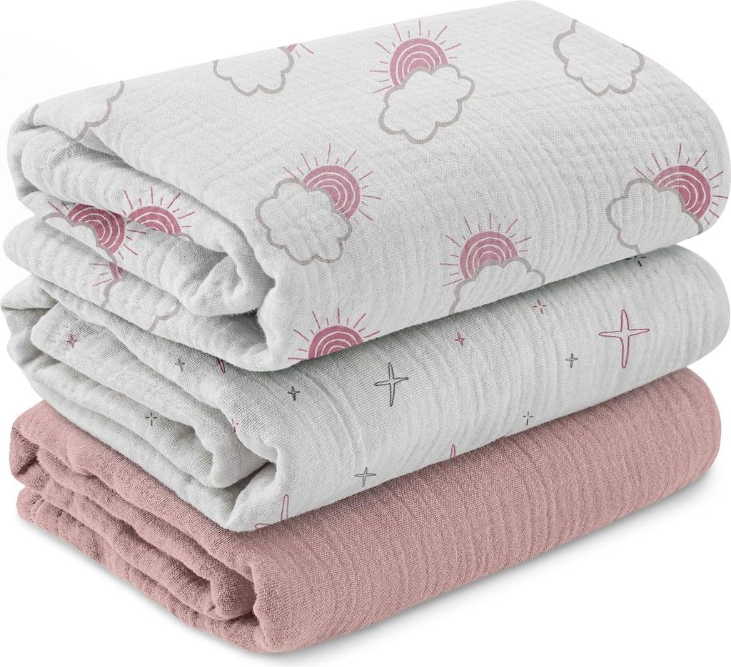 Soarwg Kids Musselin Pucktücher für Neugeborene, 3er-Set Babydecken 95 x 100 cm – Weiche Baby Swaddle Decke, Spucktücher, Wickeltuch Perfekt
