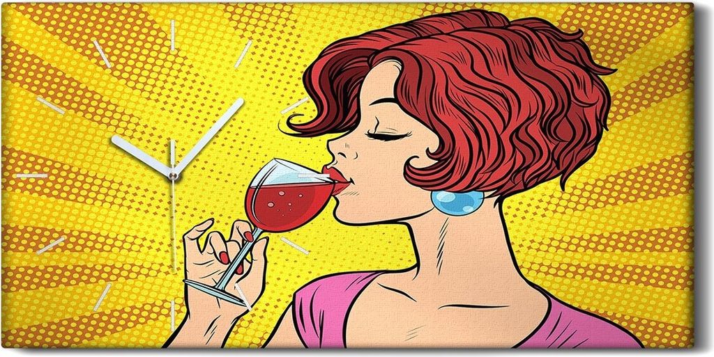 Küchenuhr Bürouhr Leinwand Uhr 60x30 Foto Pop Kunst Retro Frau mit Wein - weiße Hände