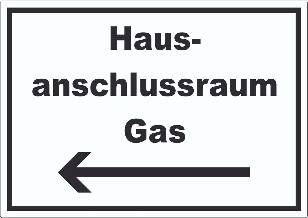 Hausanschlussraum Gas Aufkleber mit Text und Richtungspfeil links HAR waagerecht A0 (841x1189mm)