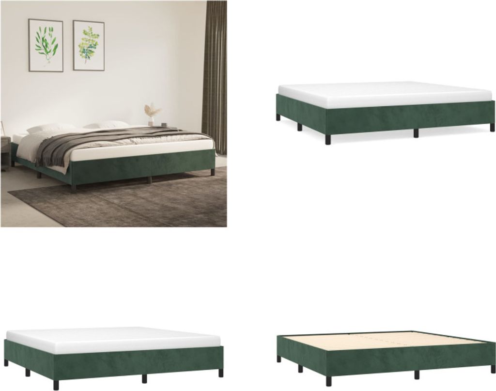 vidaXL Bettgestell Dunkelgrün 200x200 cm Samt - Bettgestell - Bettgestelle - Bettrahmen - Bett