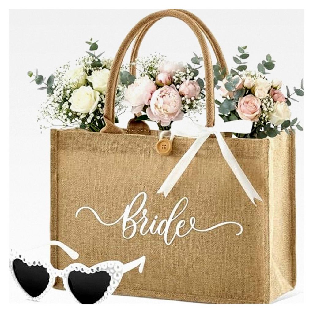2 Stück Brautgeschenke Set Jute Tragetasche mit Herzförmiger Sonnenbrille für die Braut