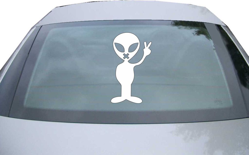 Indigos UG - Aufkleber Heckscheibe & Motorklappe DE2451 - weiß - 600x342 mm - Alien Peace - Auto Scheiben Fenster Heckklappe Tuning Racing JDM - D...