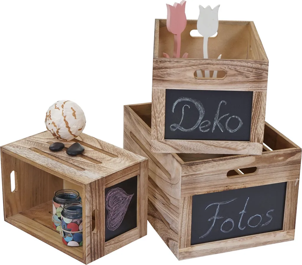 Rangement efficace : set de 3 boîtes bois avec ardoise pour tout trier
