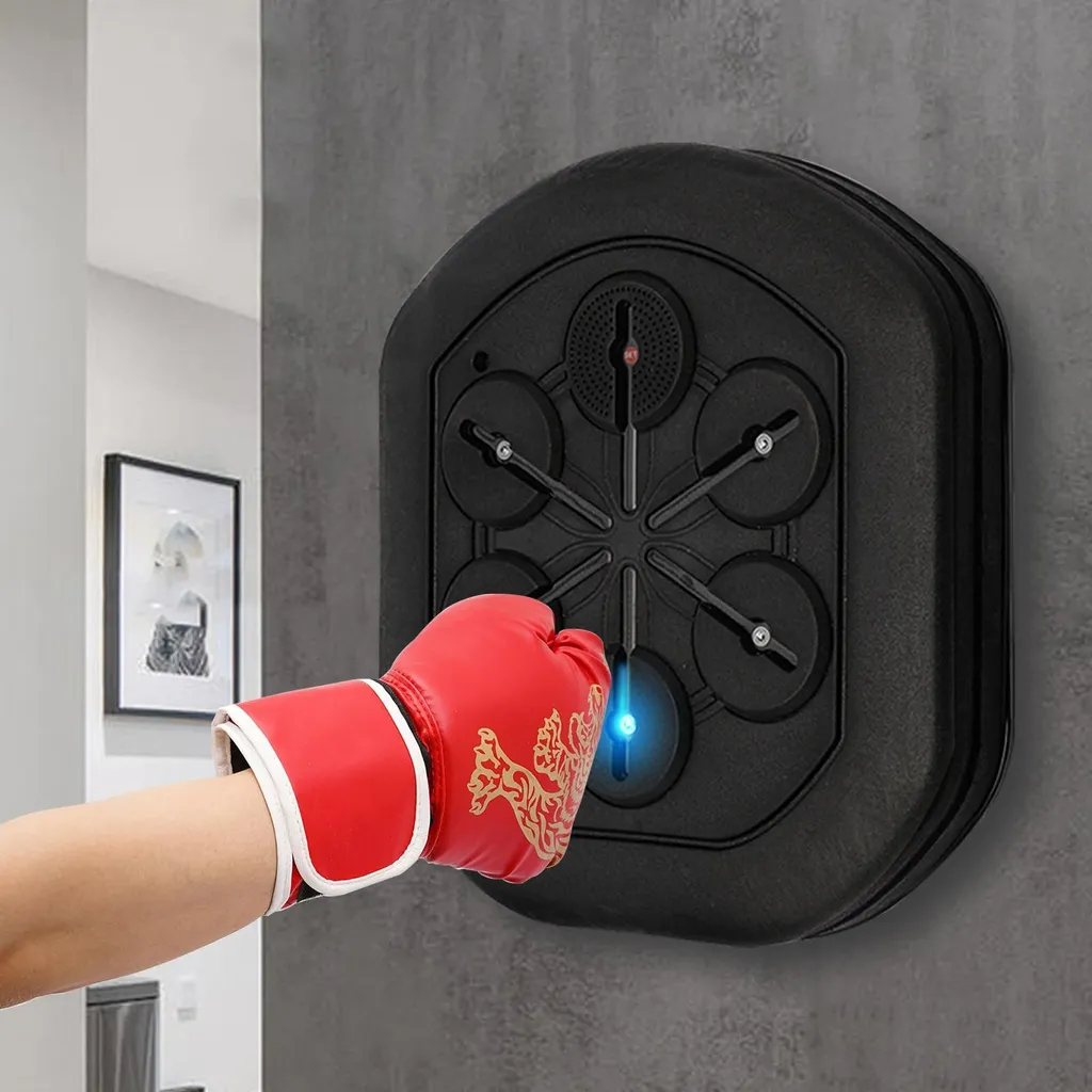 Machine de boxe musicale connectée en PU noir avec gants inclus